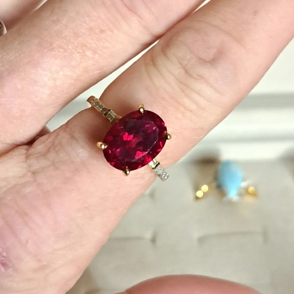 Padparadscha Sapphire & Diamond Ring - Picture 3 of 5